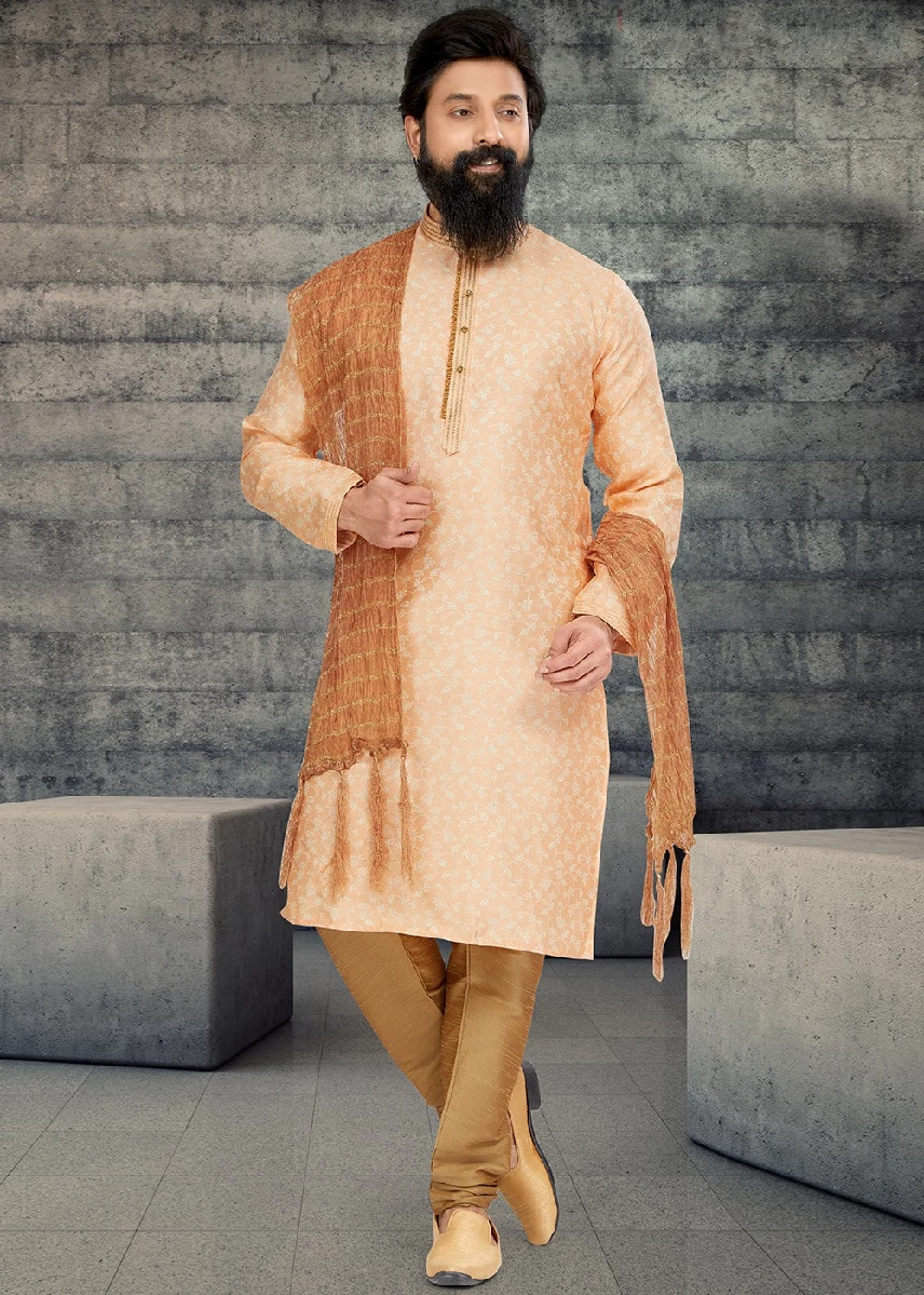Peach Mens Woven Kurta Pajama, 36-1.webp